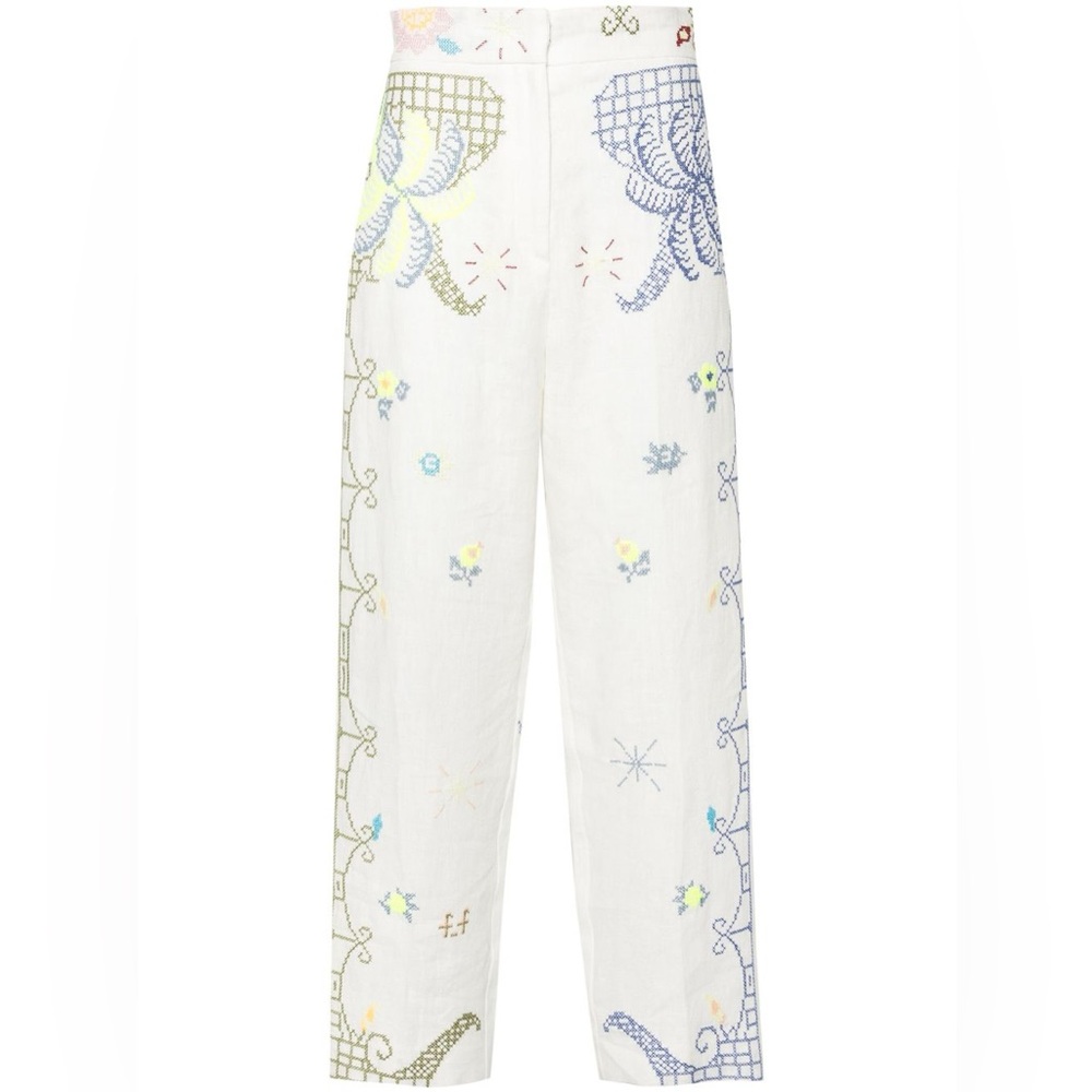 Forte forte  White Embroidered Wide-Leg Pants